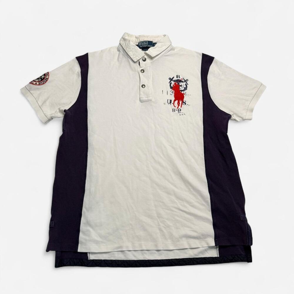 Polo Ralph Lauren Custom Fit XL Big Pony Coastal Rescue White Navy Polo Shirt